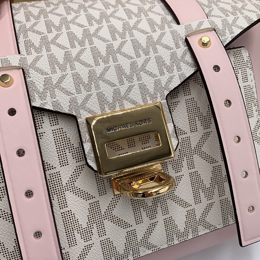 MICHAEL KORS 
Manhattan Medium Leather and Logo Satchel POWDER BLUSH MULTI COLOR - Picture 7 of 13